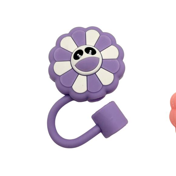 Smiley Flower Silicone Straw Toppers Set of 3 Fits 10mm Straws Cute Girly Floral - Picture 4 of 5